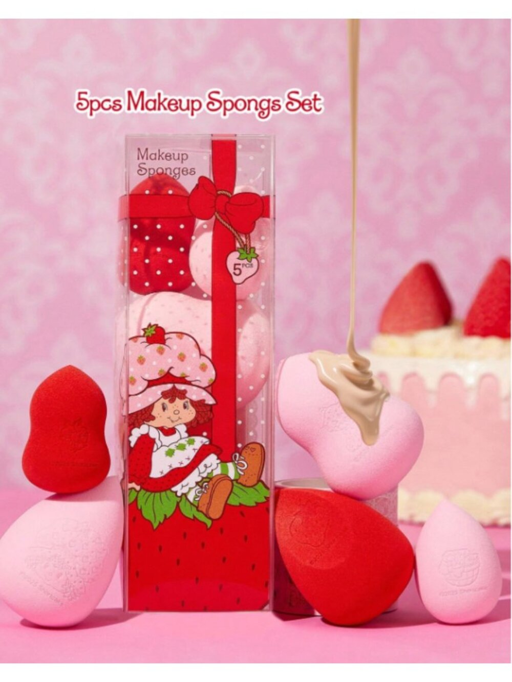 Strawberry Shortcake 5-Piece Makeup Sponge Set Cute Strawberry & Cake Beauty